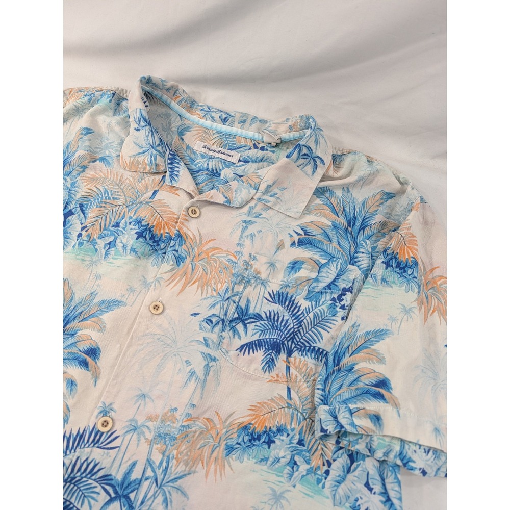 Tommy Bahama Silk Shirt Mens 3XL Floral Hawaiian Short Sleeve Button Up Aloha